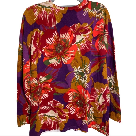 Isaac Mizrahi live! Cute colorful floral cardigan Large 🍊🌺💜 3/$20 - Picture 4 of 4